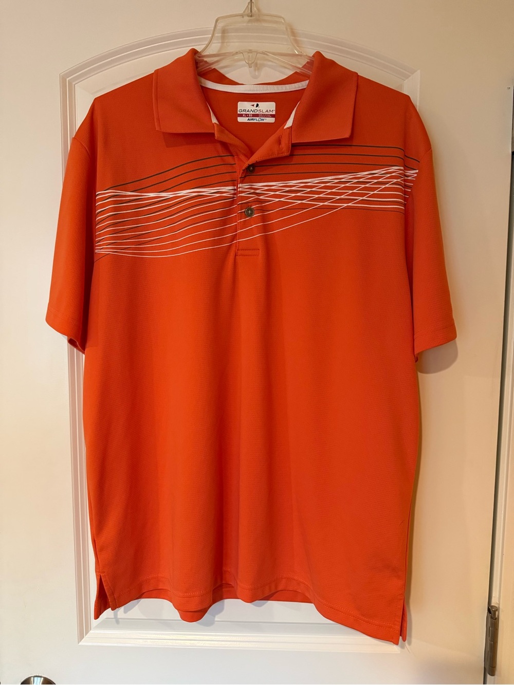 Grand Slam Men’s Orange Short-Sleeve Polo Golf Shirt with Wave Stripe - XL